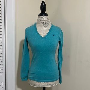 Tommy Hilfiger, teal, V-neck sweater size extra small.